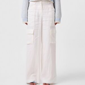 LoveShackFancy White Pora Pant Size 6 Cargo 100% Linen Pant NWT